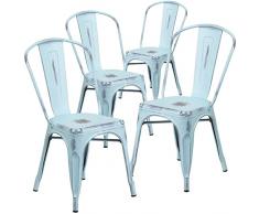 Flash Furniture Muebles Flash Silla de Metal Envejecido, Verde-Azul, 4 Unidades