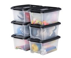 Iris Ohyama, Caja de almacenajeen, Caja de almacenaje Multifunción, lote de 6 Cajas de plástico, 5 L, Tapa, Asa ergonómica, Ático, Habitación, Salon - New Top Box NTB-5 - Negro