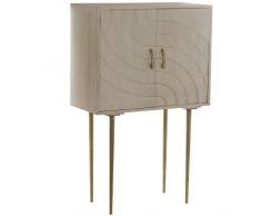 DRW Armario con 2 Puertas de Madera con Patas metálicas en Blanco Lavado y Dorado 76x40x121,5cm, Alt. Patas 61cm