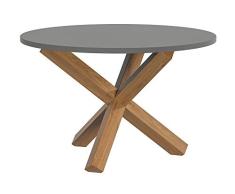 Movian Marca Amazon - Mesa de Centro Redonda, Patas de Roble Macizo Natural y Parte Superior Pintada de Color Gris, 70 cm x 70 cm x 44,8 cm