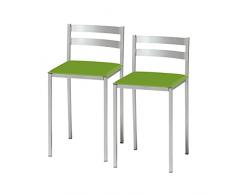 ASTIMESA Dos Taburetes de Cocina con Respaldo bajo Franjas horizontales en Polipiel Verde, Altura de Asiento 45 cms (TAFHVE)