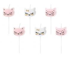Partydeco - Juego de 6 Velas con Forma de Gato, Color Blanco y Rosa