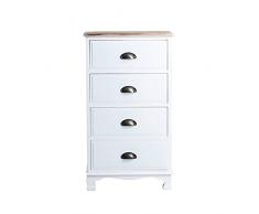 Lastdeco Comoda Cajonera 4 Cajones Dormitorio. Sinfonier Madera. Mueble Auxiliar Almacenamiento Habitacion Salon Recibidor Oficina. Color Blanco. Estilo Provenzal Moderno. 45 x 30 x 80 cm