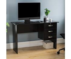 Vida Designs Escritorio Charles para ordenador con 3 cajones, mesa para ordenador o portátil para oficina en casa, estación de trabajo para estudio de juegos con almacenamiento, muebles, negro