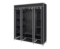 Meerveil Armario Plegable, Armario de Tela Armario de Dormitorio Armario con Barra de Colgar, 3 Puertas Enrollables 175cm*150cm*45cm (Negro)