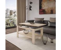 HOGAR24 ES | Mesa de Centro Elevable con Revistero | Color Roble | Cristales Contrastados en Blanco | Medidas: 100 x 50 x 49/57 cm