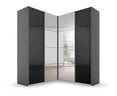 Rauch Möbel Quadra Gabinete de Esquina de Puertas flotantes, Madera de ingeniería, Grau Hochglanz/Grau, 181x229x187