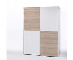 Stella Trading Armario de Puertas correderas, aglomerado, lámina Decorativa de Color Blanco y Madera de Roble Sonoma, Ancho x Alto x Profundidad: Aprox. 170/195/59 cm.