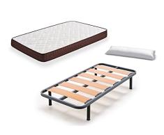 HOGAR24 ES Cama Completa - Colchón Viscobrown Reversible + Somier Lama Ancha + 4 Patas de 26cm + Almohada de Fibra, 105x180 cm
