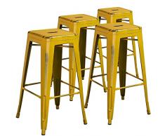 Flash Furniture Muebles Flash Paquete de 4 taburetes de Bar de Metal Desgastado sin Respaldo de 30 Pulgadas de Alto para Interiores y Exteriores, Plástico, Hierro, Amarillo Envejecido, 4 Unidades