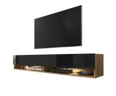 Selsey Wander - Mueble TV Suspendido / Mesa TV / Mueble para Salón (180 cm, con LED, Roble Dorado / Negro Brillante)