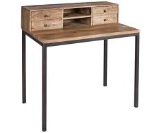 Better & Best 2341393 Escritorio de 4 cajones y estante en madera natual y patas de hierro de madera