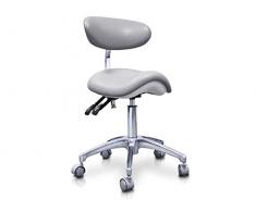 QUIRUMED Taburete Pony hidráulico Elite, Color Plata, Multidisciplinar, Acero Inoxidable, Polipiel, Respaldo ergonómico, Acolchado Poliuretano, Altura Regulable