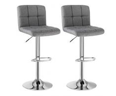 SONGMICS 2 Unidades Taburetes de Bar Regulable en Altura Gris con Alto Respaldo Tejido de Lino LJB14G