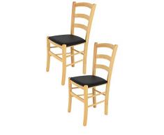 Tommychairs - Set 2 sillas Venice para Cocina y Comedor, Estructura en Madera de Haya Color Natural y Asiento tapizado en Polipiel Color Negro