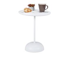 Relaxdays Auxiliar Redonda, 48,5 x 40 cm, Metal y MDF, Mesa de sofá Moderna para salón, Color Blanco, 60% Acero 40% Tablero de Fibra