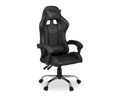 Relaxdays Silla para Videojuegos, diseño de Carreras, giratoria, Altura Regulable, cojín para Cabeza y Lumbar, 133 x 68 x 60 cm, Color Negro, 133x68x60 cm