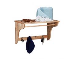 Relaxdays Perchero de Pared Nogal para baño Estante para Cocina, Pasillo, Gancho Accesorio de baldas, 35 x 60 x 30 cm, Natural