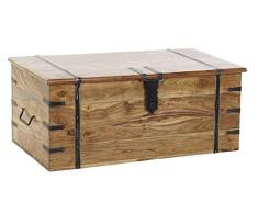 DRW Baúl de Madera Maciza de Acacia y Metal en Natural 100x45x40cm