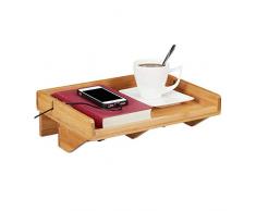 Mesita de noche Relaxdays, mini mesita de noche con clip, hecha de bambú, ahorra espacio, ranuras para cables, estante WD 32,5x27x9 cm, natural