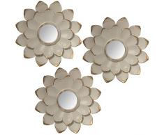 DRW Set de 3 Apliques de Pared con Forma de Flor con Espejos de melamina en Blanco Viejo 25cm