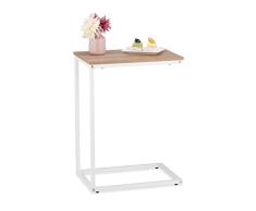 Relaxdays Auxiliar en Forma de C, Altura 60 x 30 x 45 cm, Mesa de sillón reclinable de Metal y Madera, Color, 60% Acero 40% Tablero de Fibra, Blanco, marrón Claro
