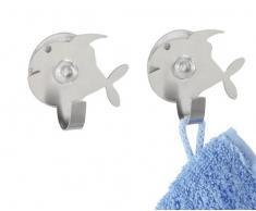 Wenko 4466240100 Percha ventosa de acero inoxidable Pez - juego de 2, Acero inox, 6.5 x 2.5 x 5.5 cm, Mate