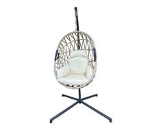 Rebecca Mobili Mecedora Suspendida, Sillón De Jardín Colgante, Acero Polyrattan, Beige, con Cojines, Ajustable - Dimensiones A x AN x FON: 200 x 128 x 128 cm - Art. RE6826