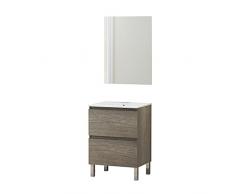 Baikal Conjunto Mueble de Baño con Lavabo y Espejo, con Patas, en Varios Acabados, Melamina 16. Puerta + Cajón 60 cm Nebraska