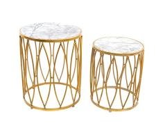Dekodonia S3010302 Mesa Auxiliar Dorado, Metal Mármol, 2 Pcs, Materiales Varios