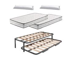 HOGAR24 ES.es-Cama Nido Estructura Reforzada Doble Barra Superior (4 Patas) + 2 Flexitex + 2 Almohadas de Fibra, 105x200cm
