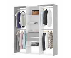 Habitdesign Armario Vestidor con 2 Cajones, Vestidor con Barras y Baldas, Acabado en Blanco Artik y Gris Cemento, Medidas: 179 cm (Ancho) x 202 cm (Alto) x 50 cm (Fondo)