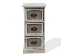 Rebecca Mobili Mesita de Noche, cajonera compacta para el baño, 3 cajones, Madera de paulonia, Gris Blanco, Estilo Vintage - Medidas: 62 x 29 x 25 cm (AxANxF) - Art. RE4888