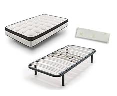 HOGAR24 ES Colchón Viscoelástico Bioluxe 3D + Somier Multiláminas con Patas De 26cm + Almohada 100% Viscoelástica, 90x180cm