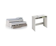 Habitdesign Cama Nido Juvenil, 2 Camas Y 2 Cajones, Modelo Ares + Escritorio, Mesa De Ordenador, Mesa Juvenil, Acabado En Color Blanco Alpes, Medidas: 79 Cm (Ancho) X 43 Cm (Fondo) X 79 Cm (Alto)