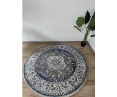 Muratap Alfombra Picasso Garden Gris Azul - Alfombra de Pelo Corto con Colores Vivos y cálidos, Estilo Retro Moderno, Alfombra Oriental Oriental, tamaño: Ø160 cm, Redonda