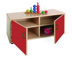 Mobeduc Mueble Infantil Superbajo Armario 4 Casillas, Haya, Haya y Rojo Cereza, 90x40x44 cm