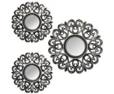 DRW Set de 3 Apliques de Pared Redondos con Espejos de melamina en Plateado 35cm-1 Pz y 25cm-2 Pz.