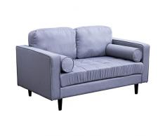 DRW Sofá de 2 Plazas de Lino y Madera y Alt. Asiento de 44cm en Gris 145x83x80cm, Alt. Asiento 44cm