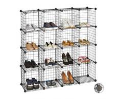 Relaxdays Estantería Modular con 16 Compartimentos, Metal, Negro, 126.5 x 126.5 x 31.5 cm