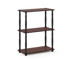 Furinno Estante De Exhibición Multipropósito Compacto De 3 Niveles Turn-N-Tube con Tubo Clásico, Cerezo Oscuro / Negro
