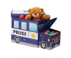 Relaxdays Baúl para Juguetes, Taburete Infantil Plegable, Caja con Compartimento, Unisex, Policía, Azul Oscuro