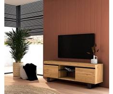 Skraut Home | Mueble de TV | Modelo Naturale con Patas | 2 Puertas y Hueco Central | Salon | Sala de Estar | Comedor | Color Roble/Negro | nórdico | Medidas 140 x 40 x 53 cm