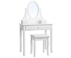 SONGMICS Tocador con cajones, Espejo y Taburete Mesa de Maquillaje Blanco RDT002