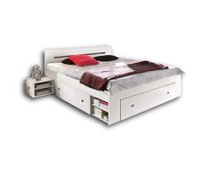 Stella Trading Stefan Cama Doble Moderna 140 x 200 cm con 2 mesitas de Noche-Juego de Dormitorio Completo en Blanco, Engineered Wood
