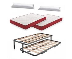 HOGAR24 ES Cama Nido Metálica Reforzada + 2 Colchones Viscoelasticos Viscoplus 15 + 2 Almohadas De Fibra Resinada, 80x180 cm