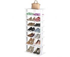 COSTWAY Estantería para Zapatos de 8 Niveles, Ahorro de Espacio, Altura Ajustable de Madera, Estante esquinero Vertical, Organizador Independiente para Entrada, Pasillo (Blanco, 45 x 25 x 110 cm)