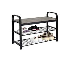 Meerveil Banco de Zapatos Retro con reposabrazos, diseño Industrial, Organizador de Zapatos, Marco de Metal, Estante de Zapatos para Sala de Estar, guardarropa, Entrada Gris