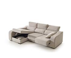 ECCOX - Sofá Chaise Longue Zafiro de 3 Plazas - Asientos Deslizantes, Cabeceros Reclinables y Arcón de Almacenaje - Chaiselonge Izquierda Tapizado en Tela Antimanchas - Color Beige