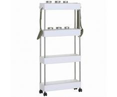 BAKAJI Carrito Multiusos móvil Espacios Estrechos Delgado y cómodo Ahorro de Espacio Cocina baño Oficina Muebles Almacenamiento diseño Interior 4 estantes Blanco (40 x 13 x 85 cm)